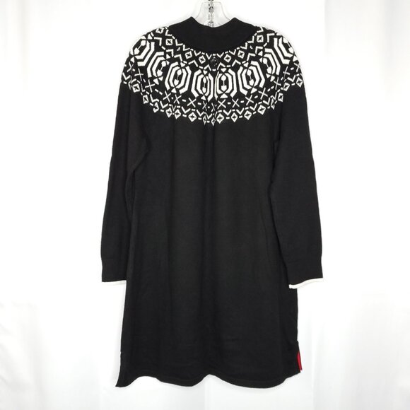 Talbots Sweater Dress Sz XL Black White Fair Isle 1/4 Zip Mock Neck - Picture 3 of 8